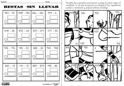 Restas hasta las centenas (Sin llevar) - Actiludis