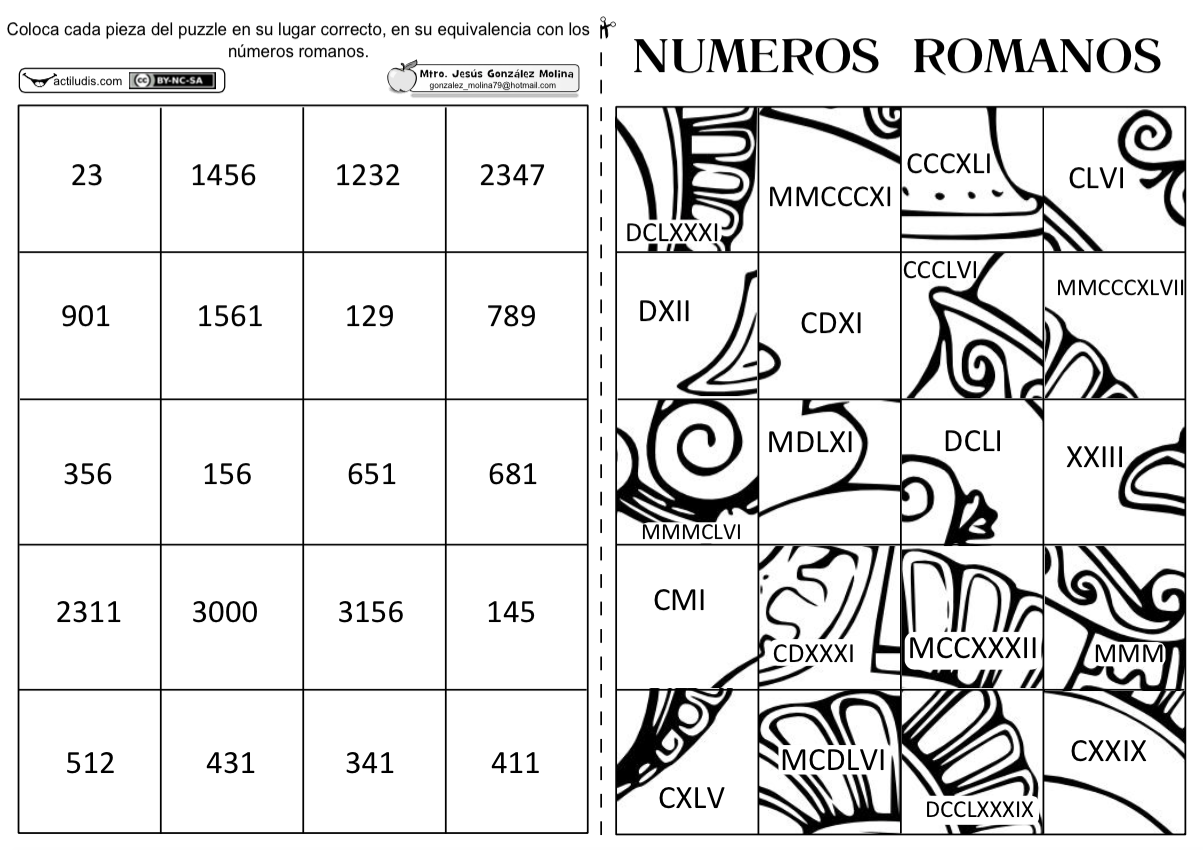 Puzzle de numeros romanos
