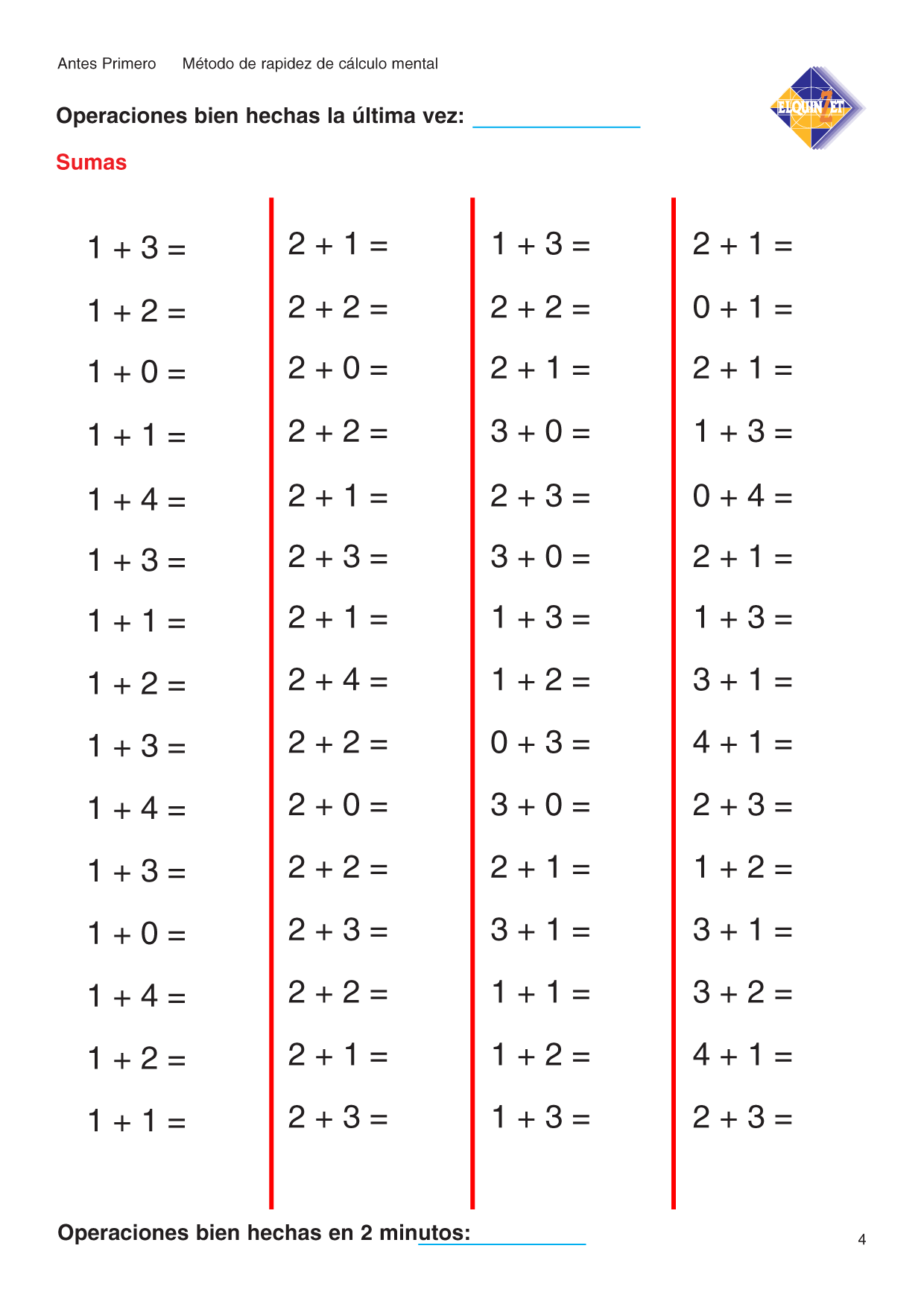 Resultado de imagen de calculo mental en dos minutos quinzet