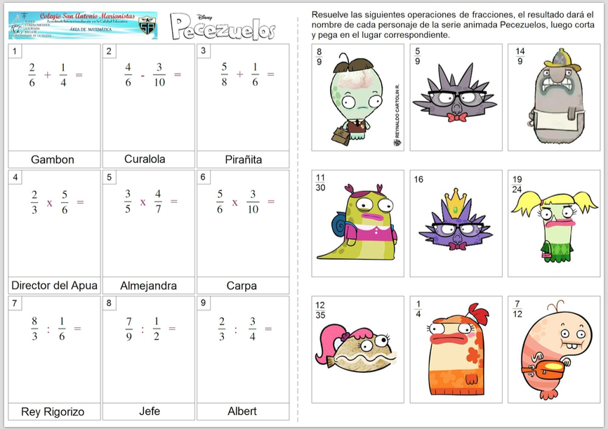 Pecezuelos operaciones fracciones