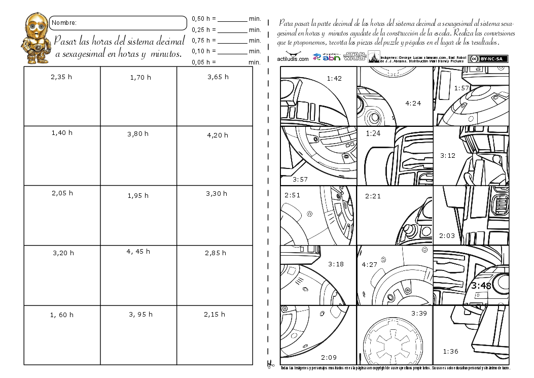 Sistema decimal y sexagesimal con horas 02