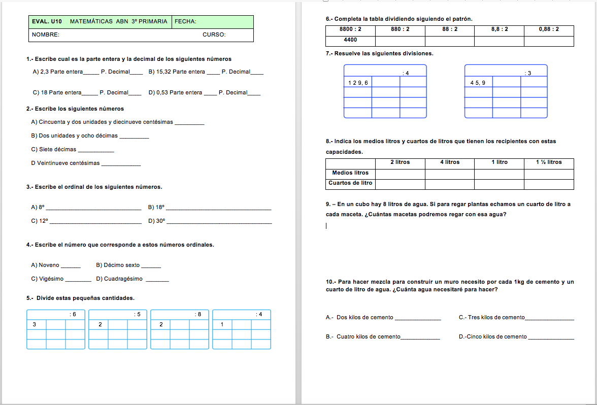 Evaluación tema 10 de 3º