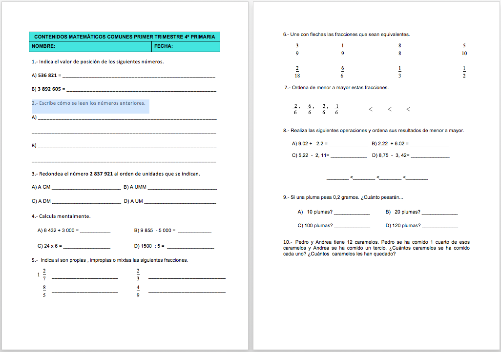 PRIMER TRIMESTRE 4º