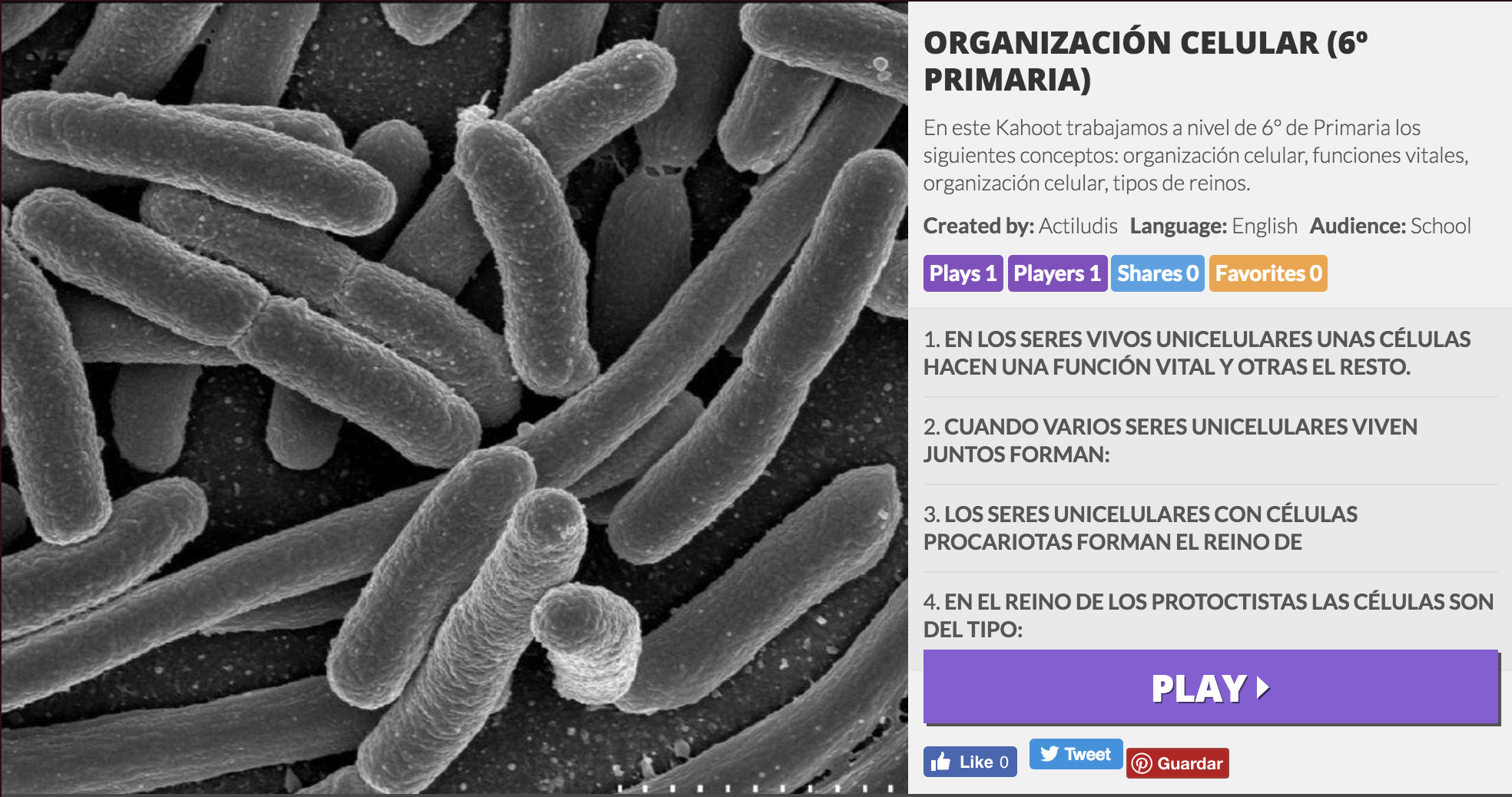 Kahoot: “Estructura y funciones de los seres vivos” para 6º de Primaria -  Actiludis