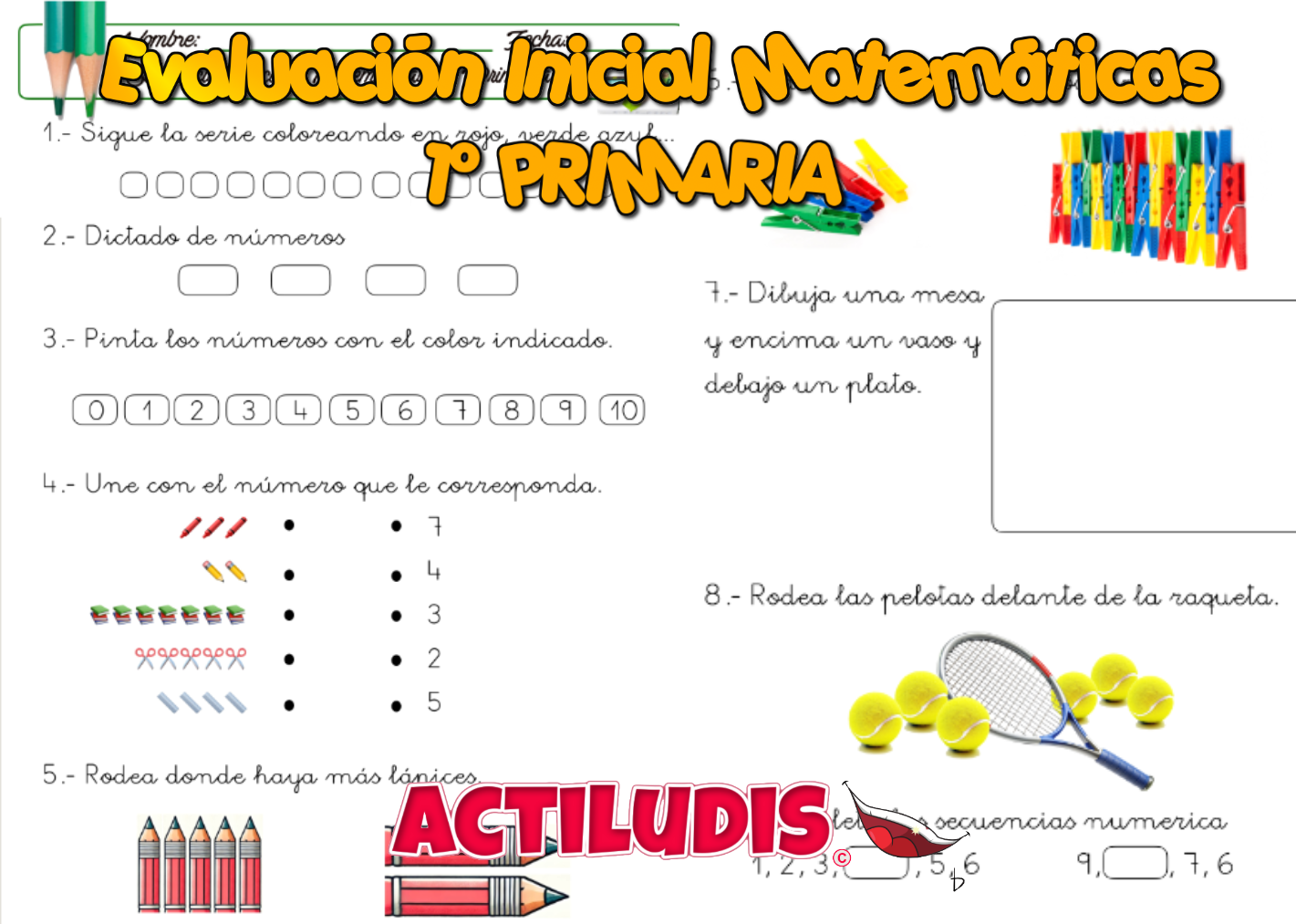 Evaluación Inicial de Matemáticas en 1º de Primaria - Actiludis